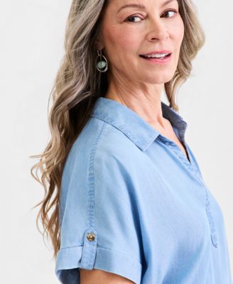 Women's Chambray Collared Popover Top