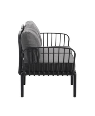 3 Piece Modern Outdoor Patio Sectional Conversation Set with Square Coffee Table Waterproof Thick Cushions Black Dark Gray for Porch Balcony