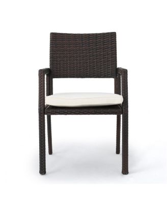Set of 2 Outdoor Wicker Dining Chairs Water Resistant Cushioned Seats Lightweight Durable for Patio Hosting
