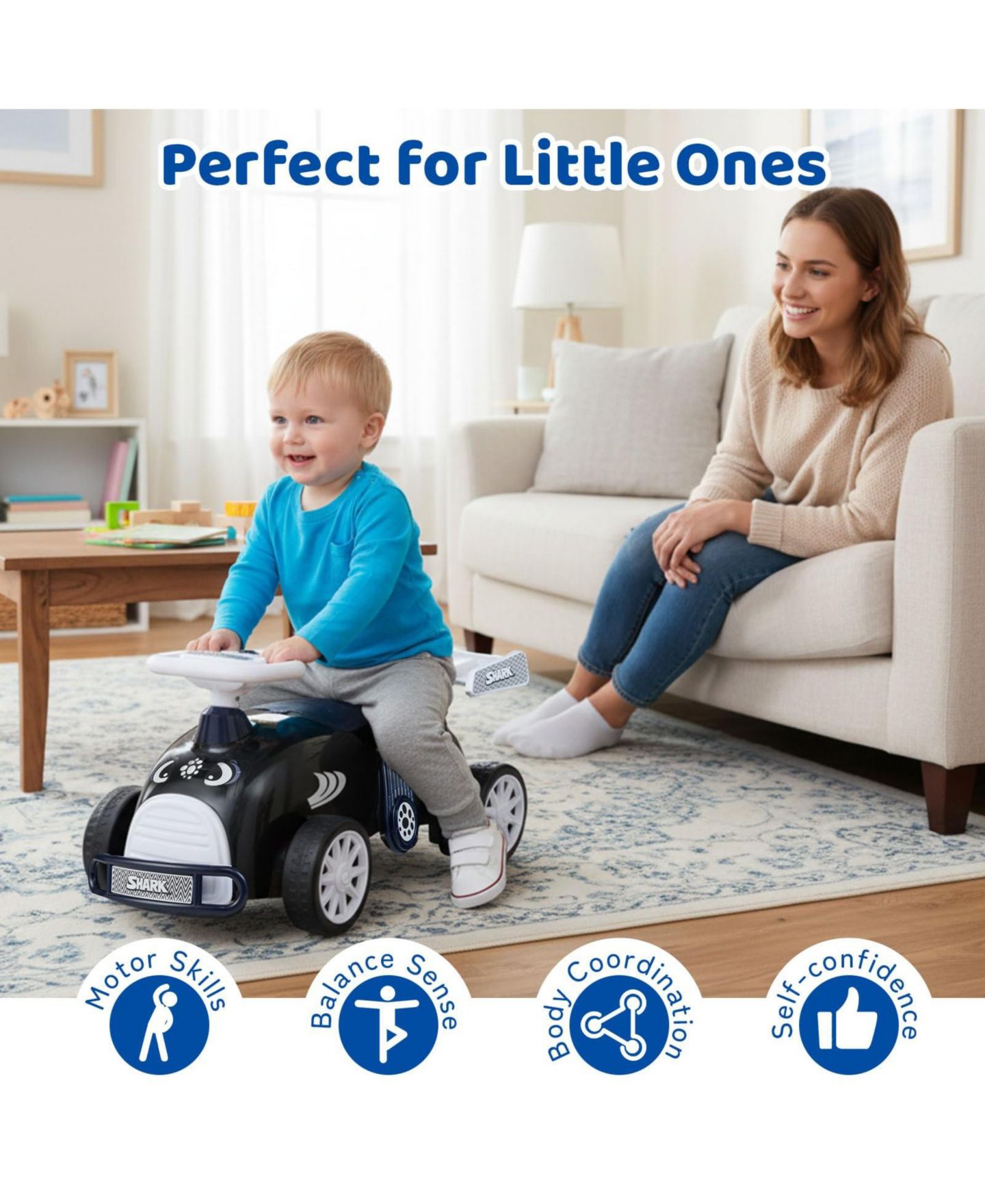 Детская игрушка Mecale Kids Ride-On Car with Musical Steering Wheel and Under-Seat Storage, Ages 1+, цвет: Чёрный — фото 8