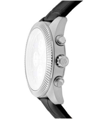 Men's Chronograph Black Dial Leather Strap Watch, 42mm