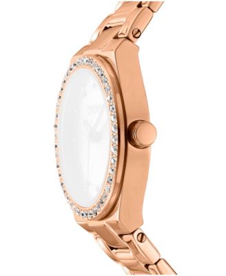Women's Silver Dial Crystal Dial Markers Crystal Bezel Rose-Gold Tone Stainless Steel Bracelet Watch, 30mm