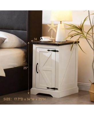 Farmhouse Nightstand with Charging Station - Rustic Barn Door Design