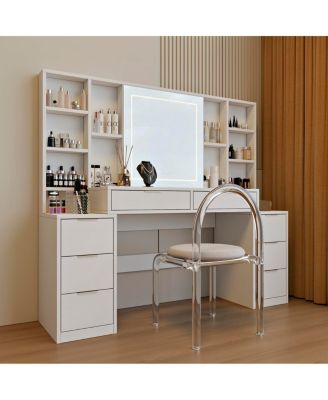  Makeup Vanity Desk with Mirror, Lights & 8 Drawers, 59" Large Table