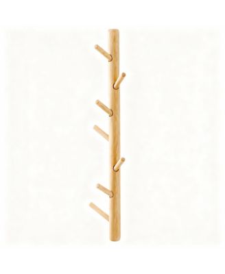 Oak Wood Wall-Mounted Coat Rack for Coats, Hats, Towels, Purse