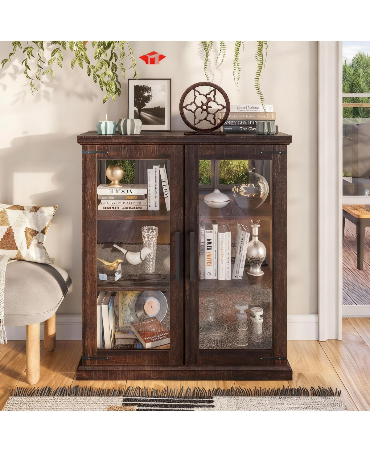 Yigii Elegant Multi Use Cabinet with Glass Doors for Home Decor