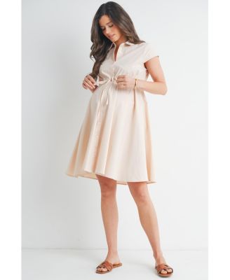 Maternity Button Front Empire Waist Shirt Dress Nursing Friendly