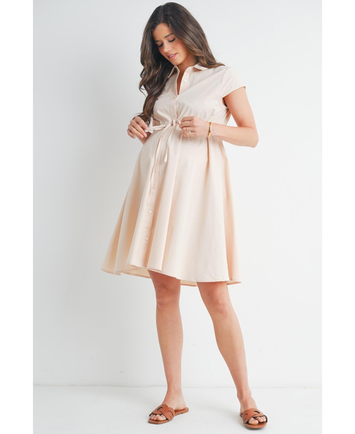 Женское платье Hello Miz Button Front Empire Waist Shirt Dress Nursing Friendly, цвет: Хаки — фото 4
