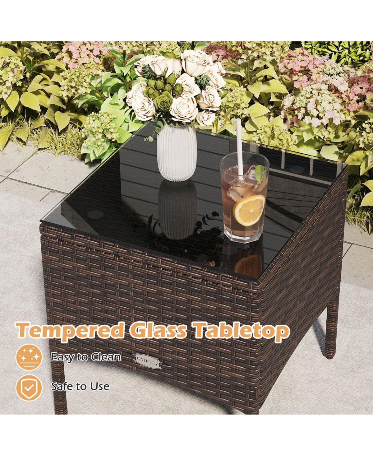 Gymax Set of 3 Outdoor Patio Pe Wicker Furniture Set w/Cushions and Tempered Glass Coffee Table