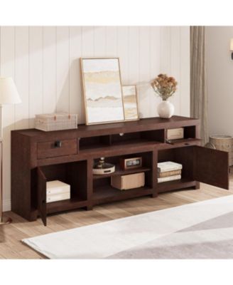 Farmhouse TV Stand for 75/80 Inch TVs, 70.1" Entertainment Center with 4 Drawers & 3 Open Shelves, 95.5 LBS
