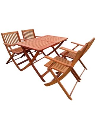 5 Piece Foldable Teak Patio Dining Set 4 Folding Chairs and 1 Dining Table Indoor Outdoor Universal Lightweight