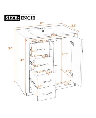30" Modern Freestanding Bathroom Vanity with Ceramic Sink-Sillysis