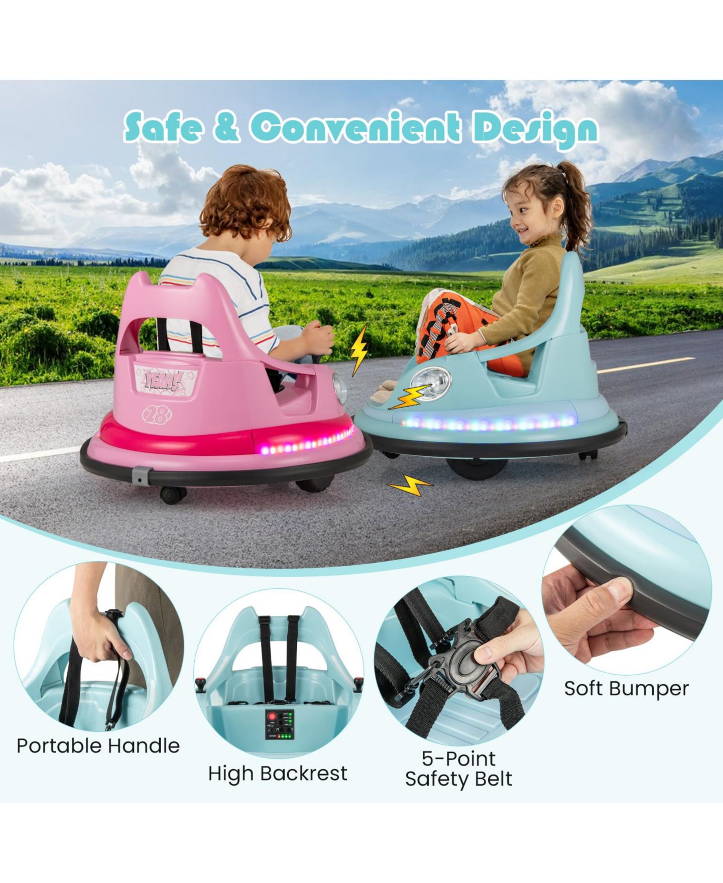 Детская игрушка Mecale 12V Spinning Bumper Car with Remote Control Ride-On, 26.5"L x 25.5"W x 19"H, 3–8 лет, цвет: Синий — фото 7