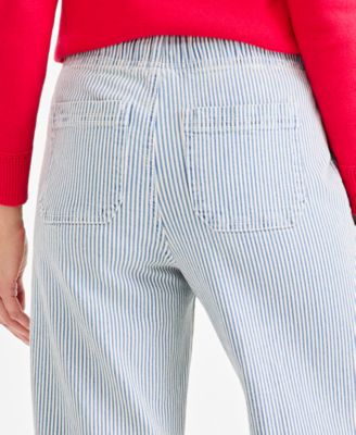 Women's Striped High-Rise Pull-On Wide-Leg Jeans