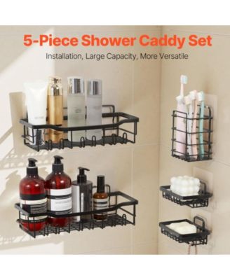 Shower Caddy 5 Pack, Adhesive Bathroom Storage Organizer Set, No Drill Wall Mounted Shower Shelves, 40 lbs Capacity
