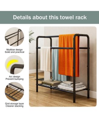 3 Tier Metal Towel Rack, Freestanding Towel Holder with Mesh Shelf, Display Rack for Bedroom, Bathroom
