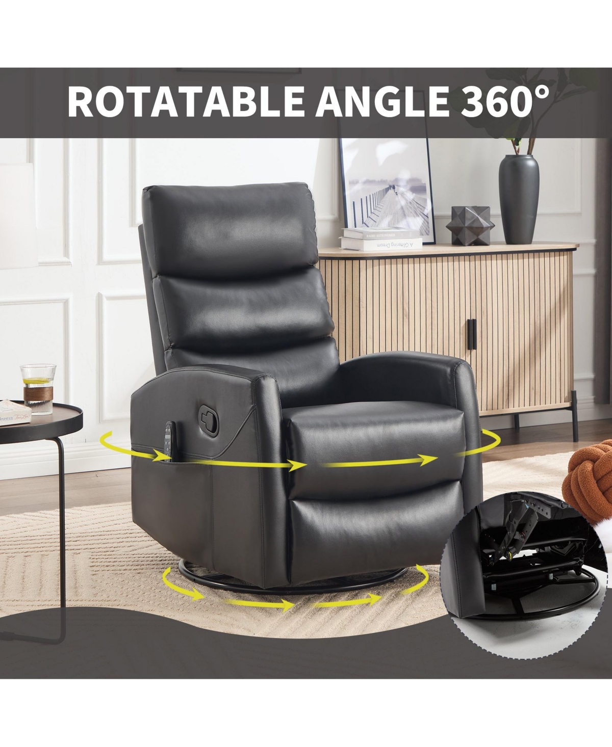 Boyel Living Manual Recliner Chair with Heat & Massage for Room, Faux Leather - Rocker Swivel Chair.