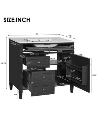 36" Modern Bathroom Vanity with Sink, Solid Wood Cabinet, Soft Close Drawers & Tip-Out Storage