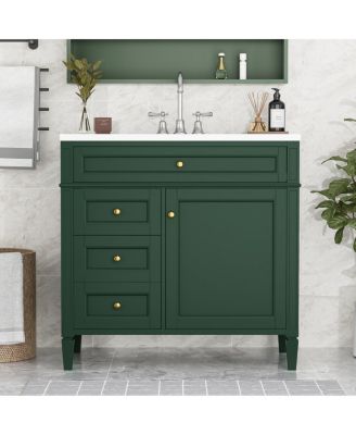 36" Modern Bathroom Vanity with Sink, Solid Wood Cabinet, Soft Close Drawers & Tip-Out Storage