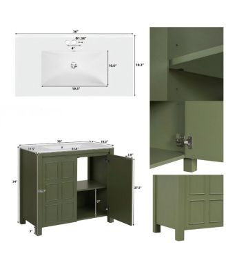 36" Retro Bathroom Vanity with Ceramic Sink, Solid Wood Frame and Soft Close Doors, Spacious Storage Cabinet for Modern Bathrooms.