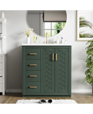 30" Freestanding Bathroom Vanity with Ceramic Sink, 3 Drawers & Soft Closing Doors, Modern Storage Cabinet