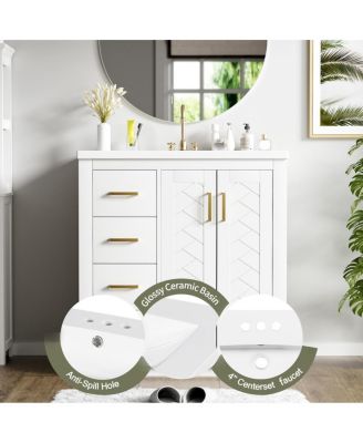 30" Freestanding Bathroom Vanity with Ceramic Sink, 3 Drawers & Soft Closing Doors, Modern Storage Cabinet