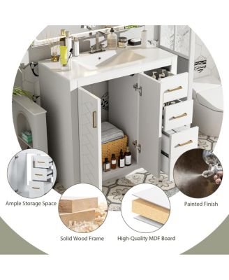 36" Bathroom Vanity with Ceramic Sink, Modern Solid Wood Cabinet & Ample Storage Drawers for Small Spaces