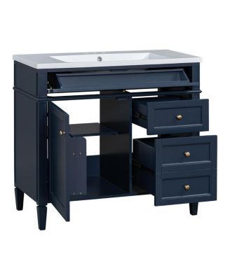 36" Modern Bathroom Vanity with Resin Sink, Freestanding Cabinet with 2 Drawers & Tip-out Drawer