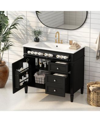 36" Modern Bathroom Vanity with Resin Sink, Freestanding Cabinet with 2 Drawers & Tip-out Drawer