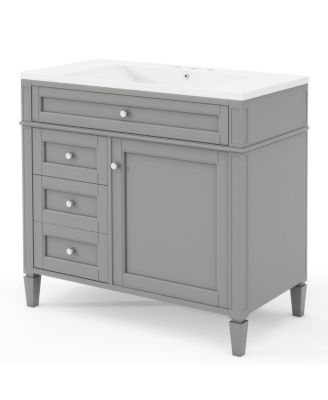 36" Bathroom Vanity with Resin Sink, Modern Freestanding Cabinet with Drawers & Adjustable Shelf, Solid Wood MDF Storage