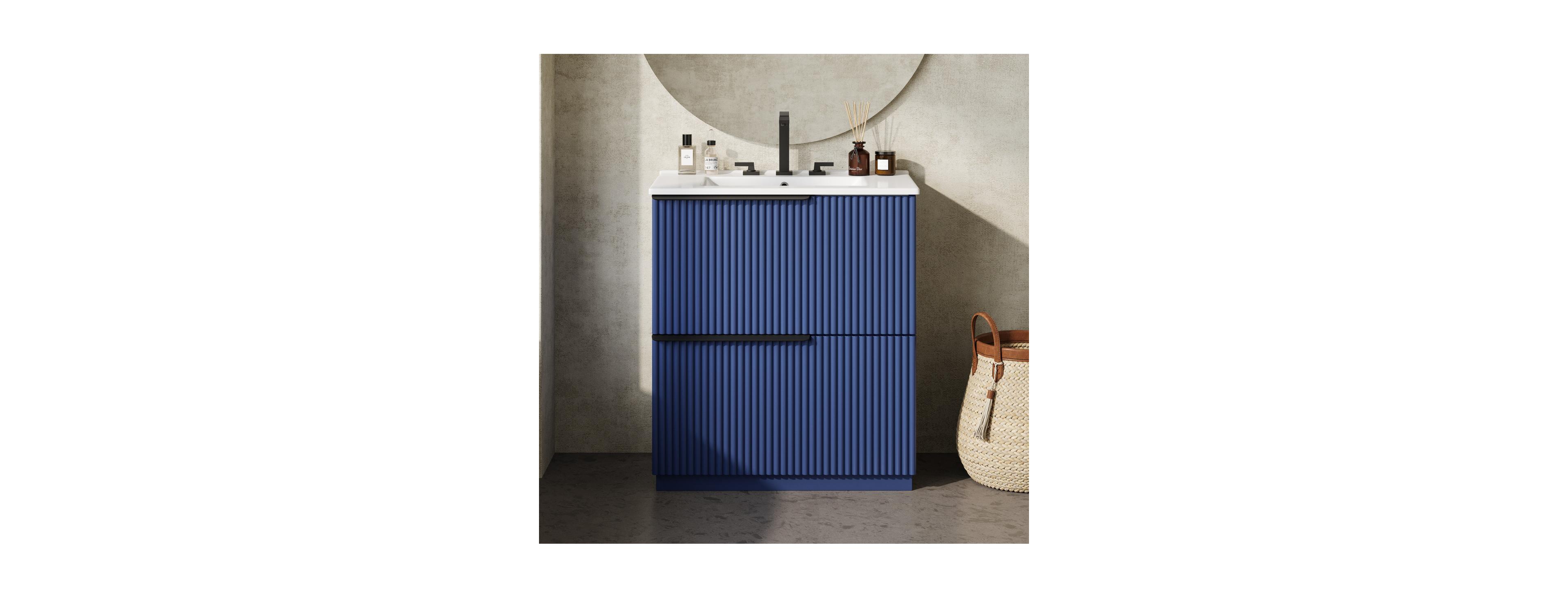 Sillysis 30" Modern Fluted Bathroom Vanity Cabinet with Ceramic Sink