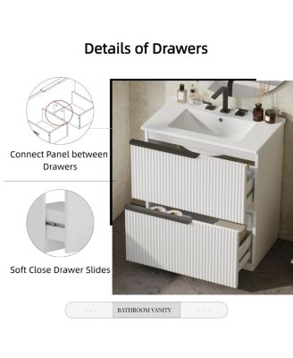 30" Modern Fluted Bathroom Vanity Cabinet with Ceramic Sink, Soft Close Drawers & Storage for Small Bathrooms