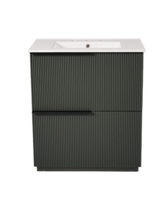 30" Modern Fluted Bathroom Vanity Cabinet with Ceramic Sink, Soft Close Drawers & Storage for Small Bathrooms