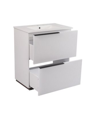 30" Modern Fluted Bathroom Vanity Cabinet with Ceramic Sink, Soft Close Drawers & Storage for Small Bathrooms