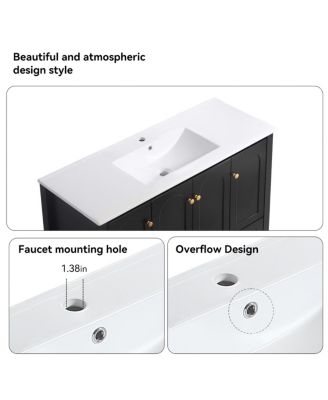 48" Bathroom Vanity with Integrated Ceramic Sink, MDF Cabinet & Soft-Close Doors, Transitional Modern Storage for Elegant Decor