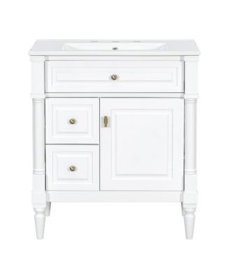 30" Bathroom Vanity with Ceramic Sink, Modern  Solid Wood Freestanding Bathroom Cabinet for Small Spaces