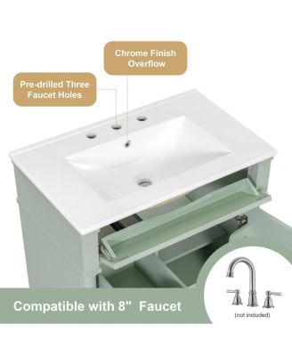 30" Bathroom Vanity with Ceramic Sink, Modern  Solid Wood Freestanding Bathroom Cabinet for Small Spaces