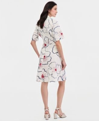 Women's Linen Belted Midi Dress