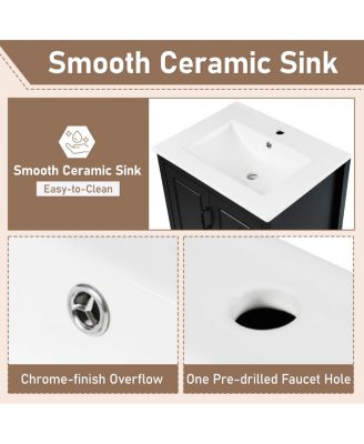 24" Bathroom Vanity with Ceramic Sink, Freestanding Retro MDF Cabinet, Soft-Close Drawers, Ample Storage for Small Spaces
