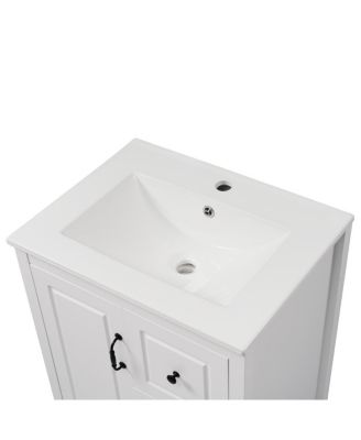 24" Light Green Bathroom Vanity with Ceramic Sink, Freestanding Retro MDF Cabinet, Soft-Close Drawers, Ample Storage for Small Spaces