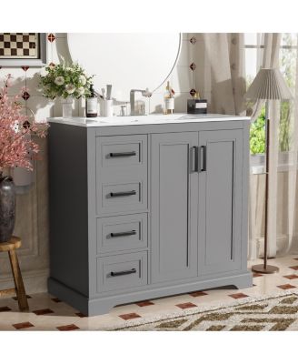 36" Modern Bathroom Vanity with Ceramic Sink, Solid Wood Frame & Soft Close Drawers for Small Spaces