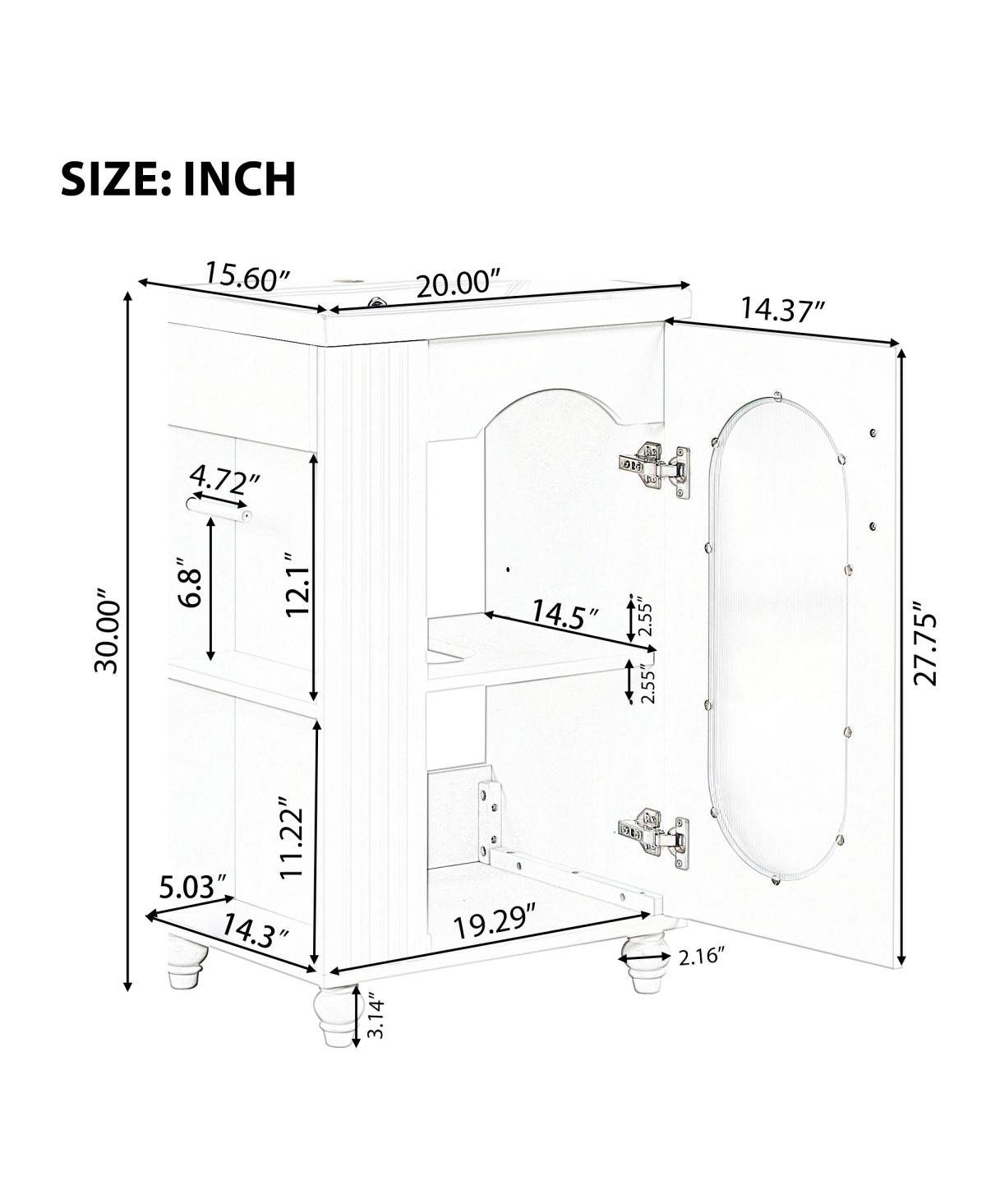 Sillysis 20" Bathroom Vanity with Ceramic Sink, Mdf Storage Cabinet, Adjustable Shelf and Toilet Paper Holder for Small Bathrooms