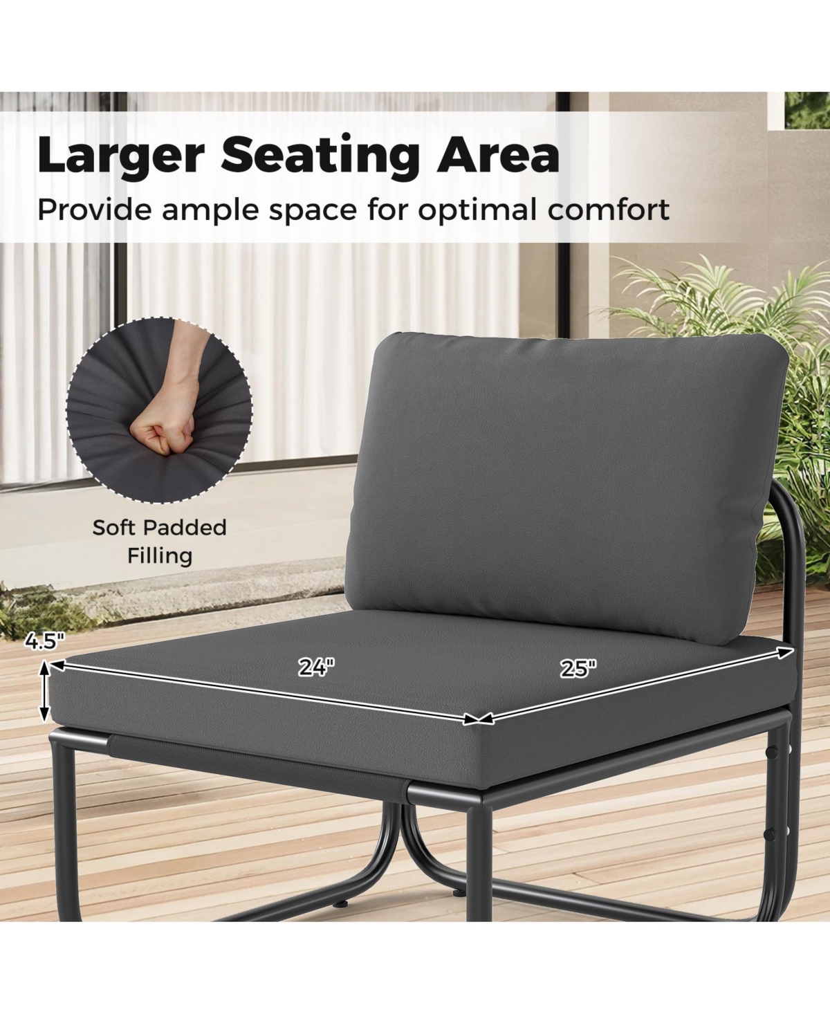 Gymax Set of 4 Patio Furniture Set w/Cushions & Tempered Glass Coffee Table for Garden