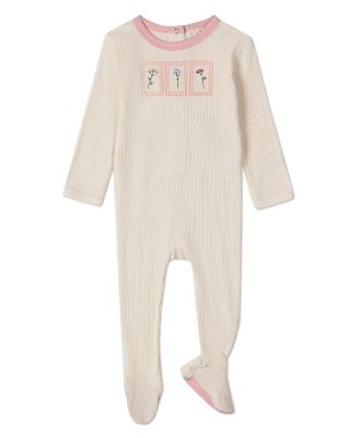 Baby Girls Framed Florals Ribbed Cotton-Blend Embroidered Footie