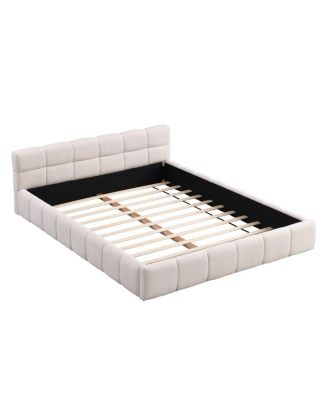 Chenille Upholstered Bed with Checkerboard Design