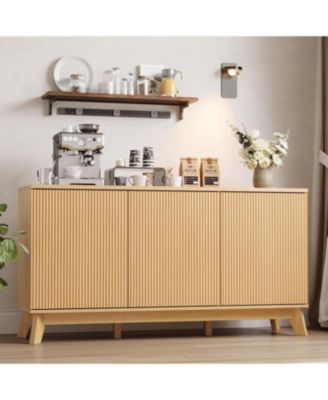 58” Wood Modern-Farmhouse 4 Door Adjustable Shelf Sideboard Furniture