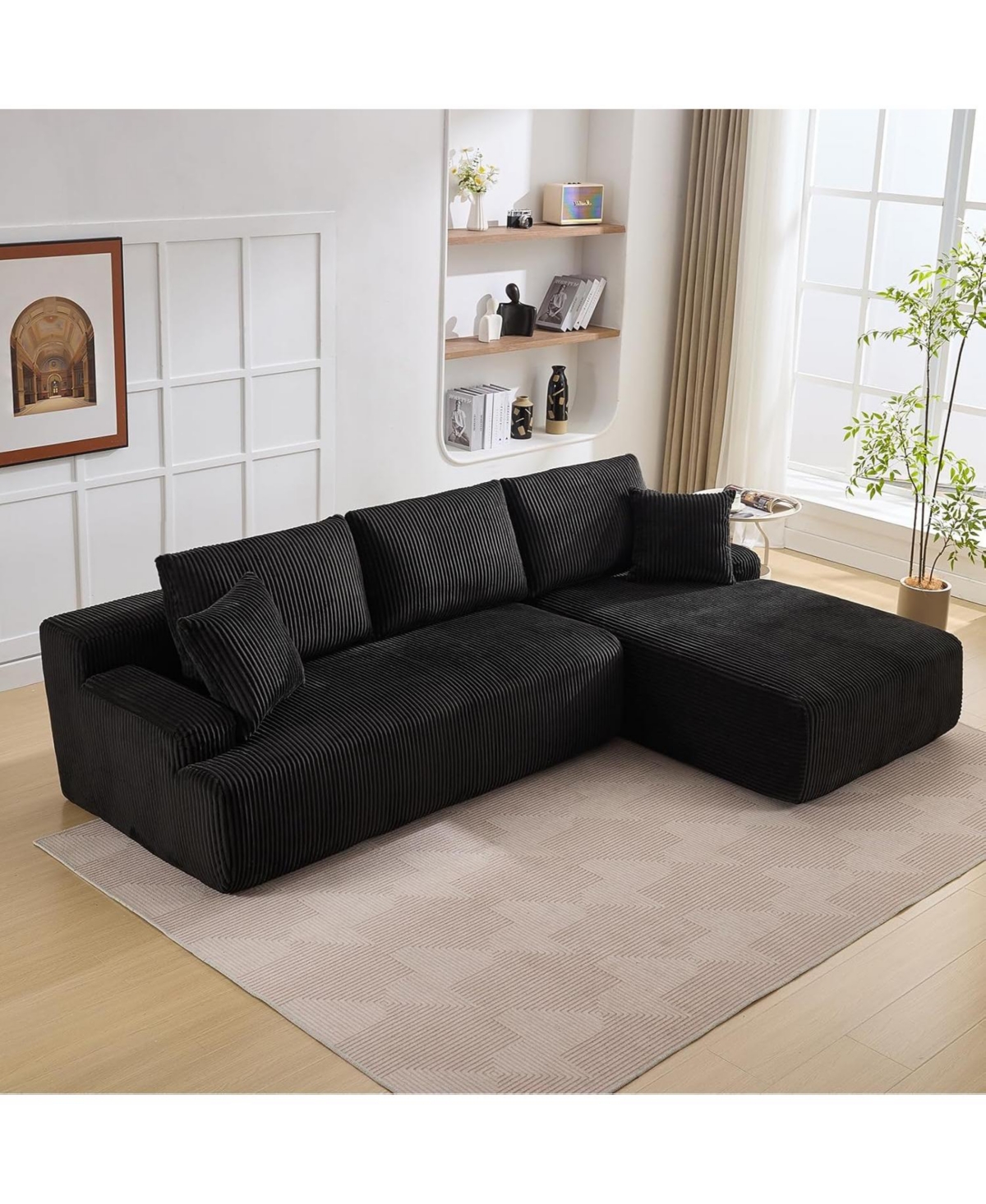 gaomon Cloud Sectional Couch 106" Modern L-Shape Corner Modular Upholstered Sofa with Loveseat Chaise Deep Seat Plush Corduroy Fabric Foam Cushions