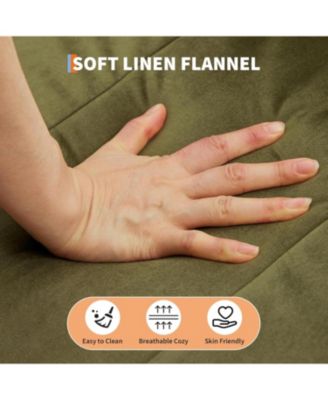 75.5” Convertible Futon Sofa Bed, Linen Flannel Small Couch Sofa with Wood Legs & 700lbs Capacity, Adjustable Folding Loveseat