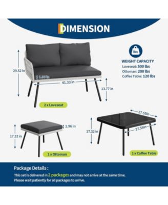 L-Shaped Wicker Outdoor Furniture Set, 4-Piece Patio Sectional Sofa with Handmade Rattan and Metal Frame
