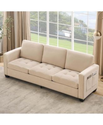 3 Seat Sofa Couch, 89'' Chenille Fabric Upholstered Sofa with Wide Armrest and Removable Headrest